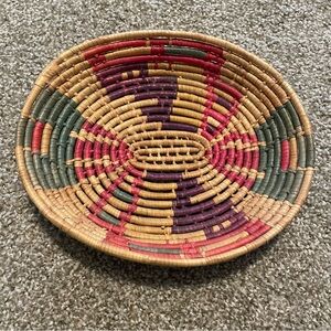 Vintage woven rattan basket wall decor‎ colorful boho granola for